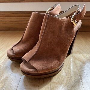 Michael Kors Tan Suede Peep Toe Heeled Sandals